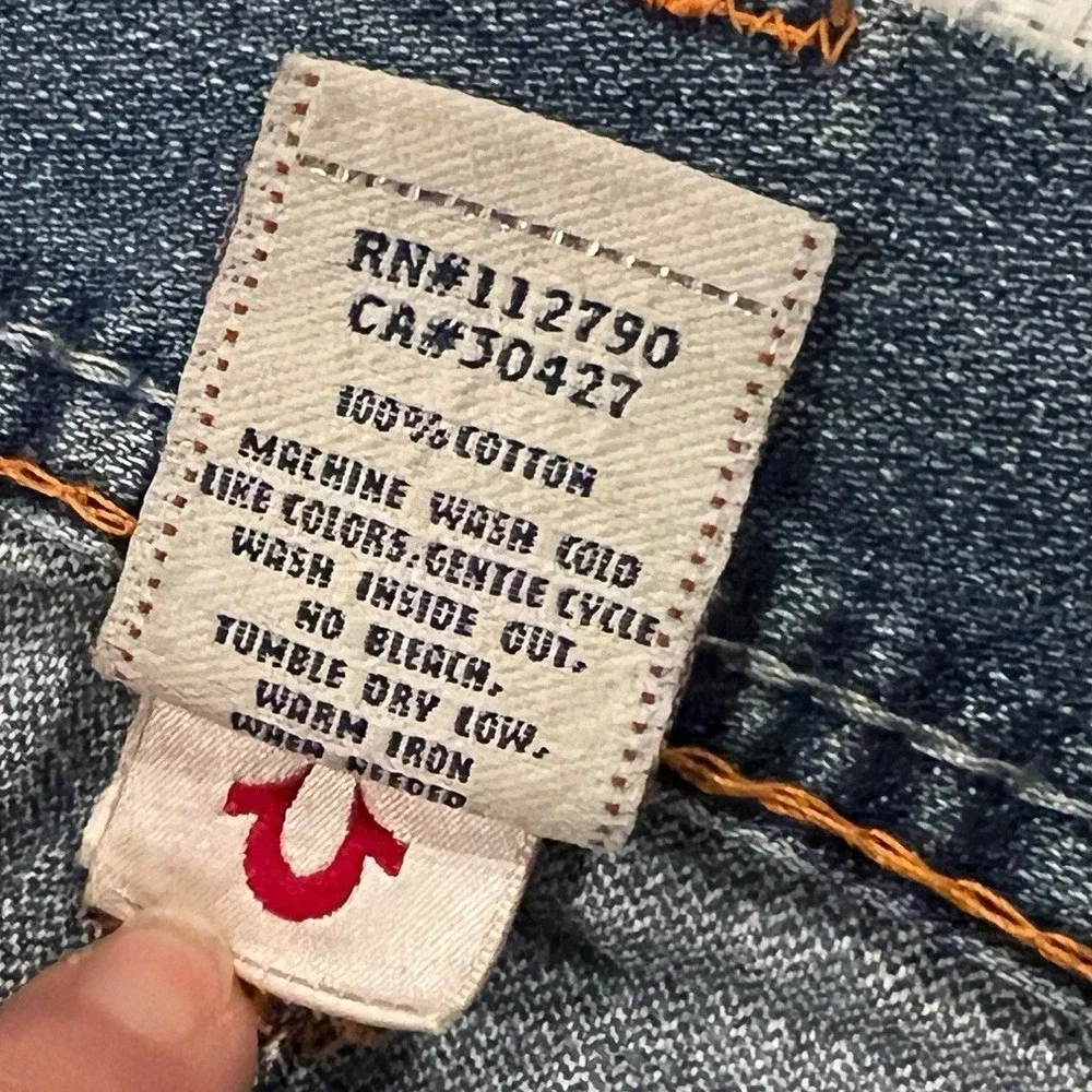 True Religion Mens Distressed‎ Straight Leg Jeans Blue Size 35 Made in USA